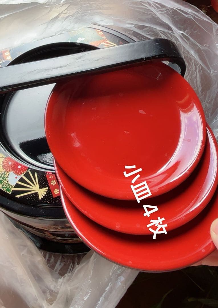 京洛 丸重 三段重箱　小皿4枚付き