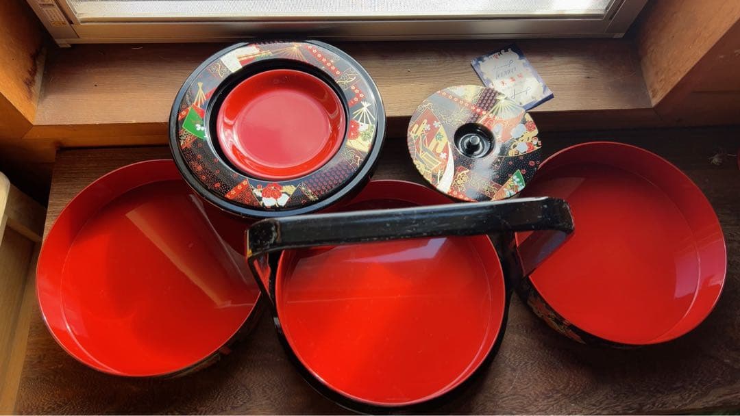 京洛 丸重 三段重箱　小皿4枚付き