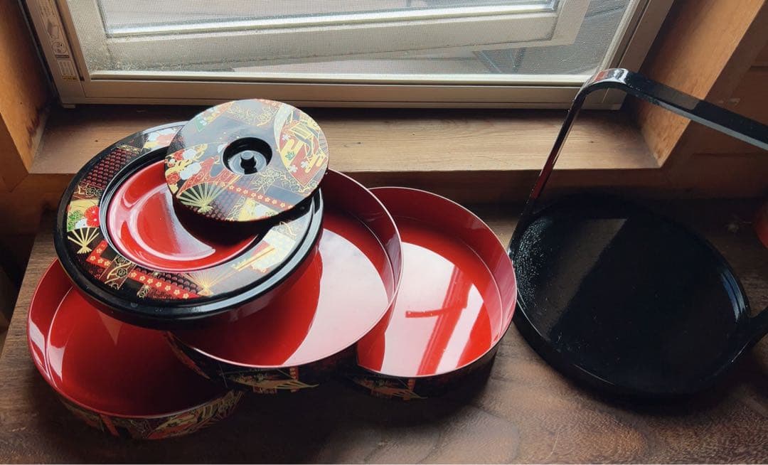 京洛 丸重 三段重箱　小皿4枚付き