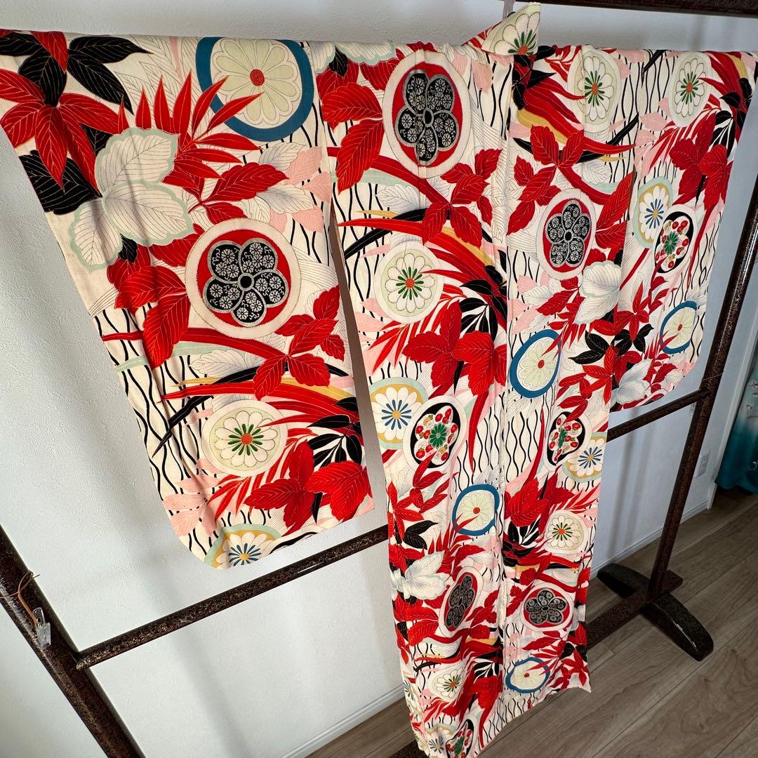 超美品　正絹　赤　ピンク　十三参り　七五三　子供着物　150裄60 アンティーク