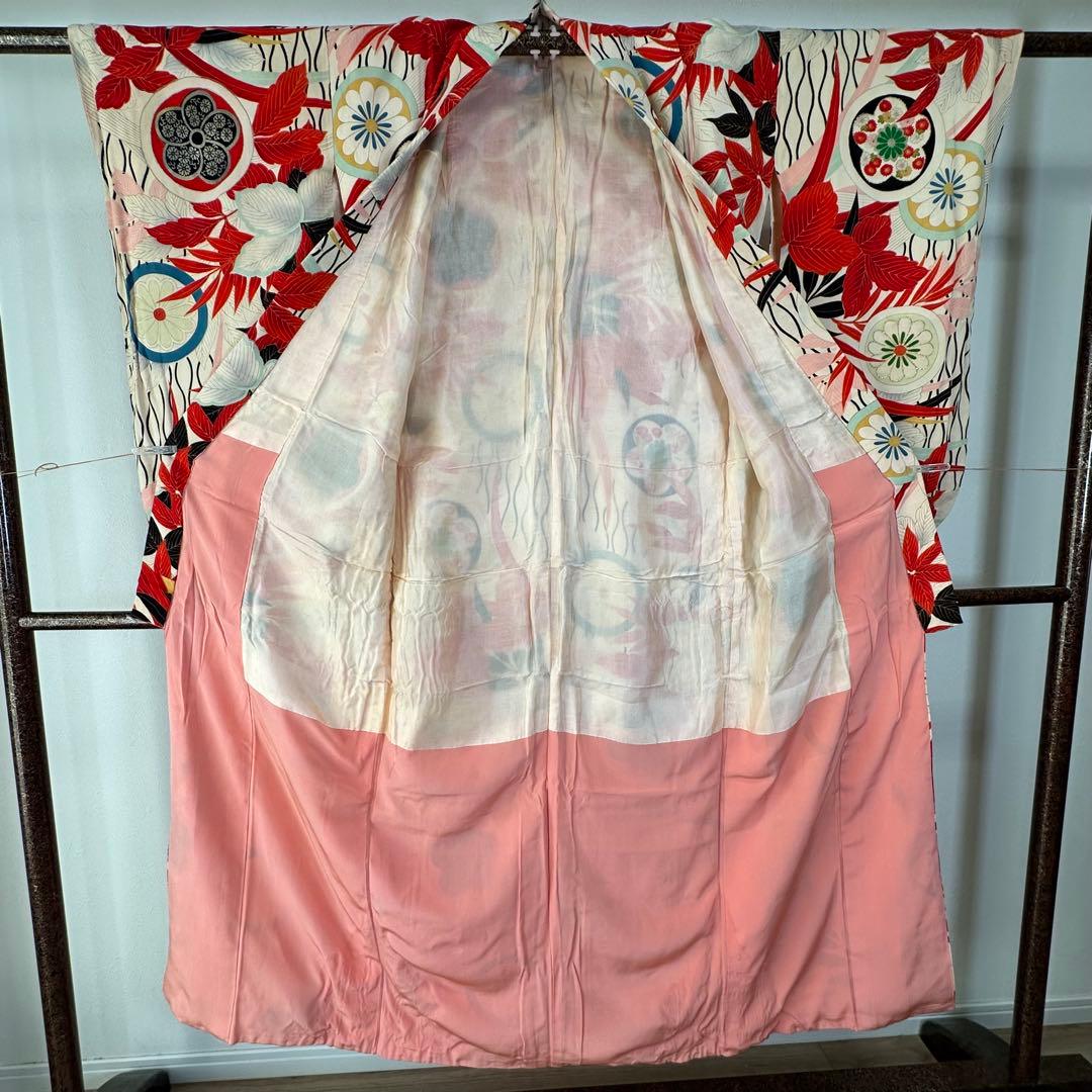 超美品　正絹　赤　ピンク　十三参り　七五三　子供着物　150裄60 アンティーク