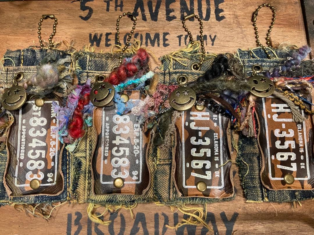 手染めデニム★ニコちゃんチャーム★革タグ№10