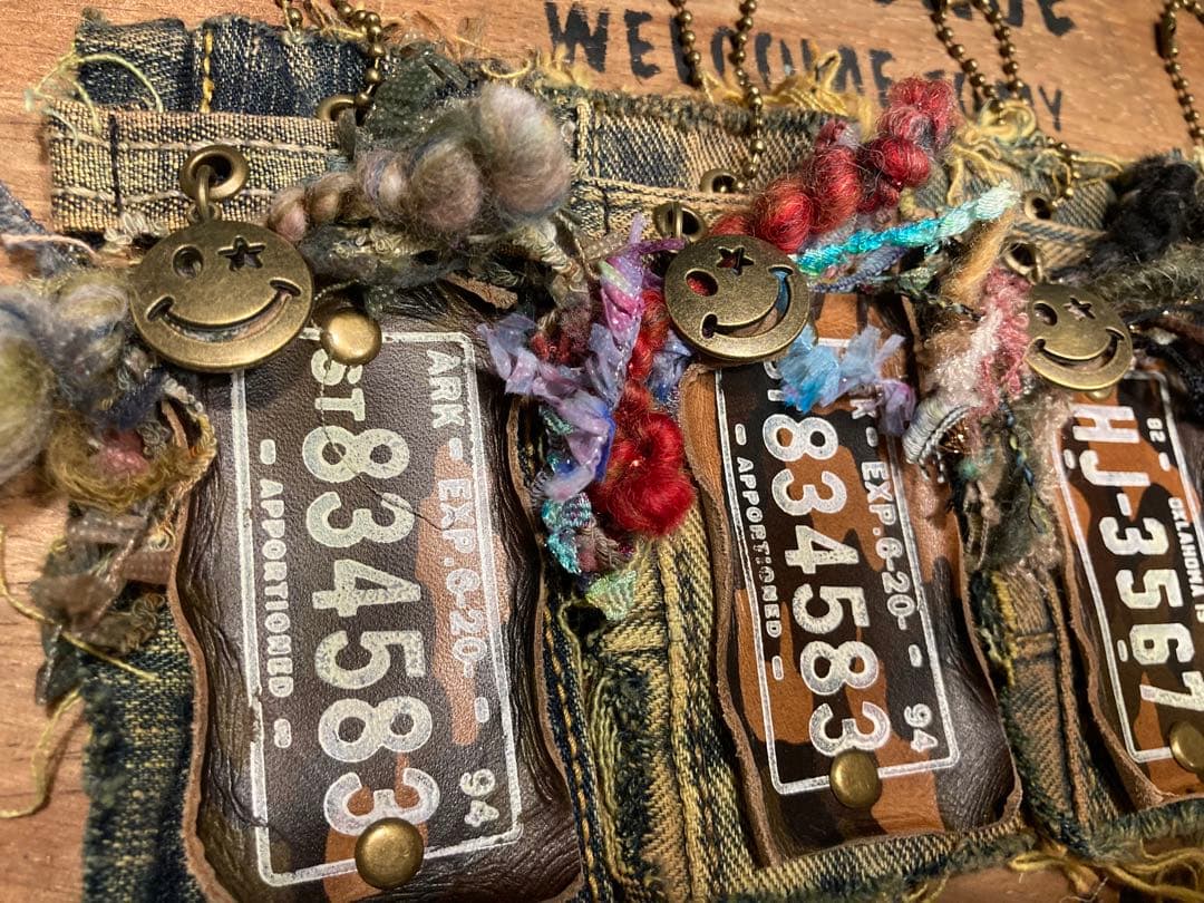 手染めデニム★ニコちゃんチャーム★革タグ№10