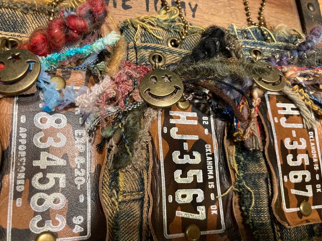 手染めデニム★ニコちゃんチャーム★革タグ№10