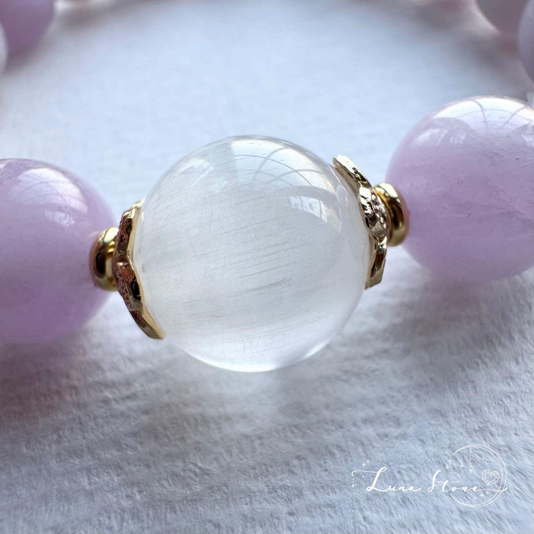 【ホワイトサゲニティック クンツァイト】愛と浄化を宿す 天然石 ブレスレット