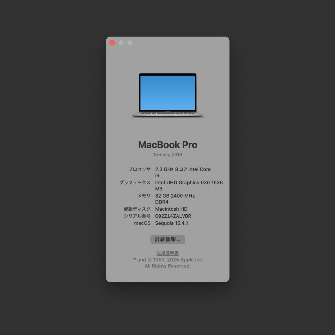 MacBook本体 MacBook Pro 15-inch Early 2019