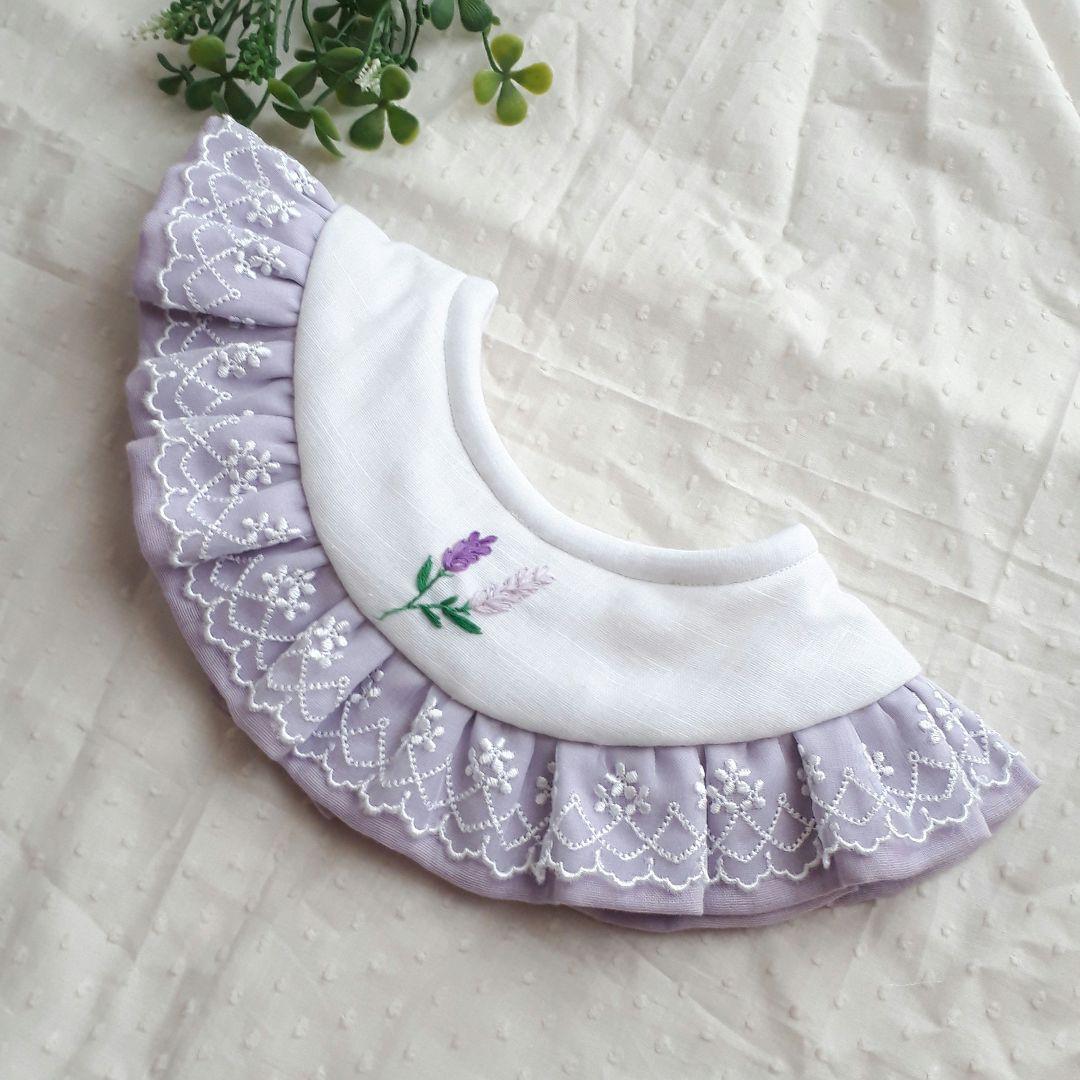 送料無料☆ふりふりまんまる　スタイ　(レースonフリル)ラベンダー