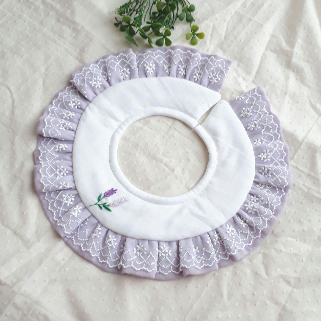 送料無料☆ふりふりまんまる　スタイ　(レースonフリル)ラベンダー