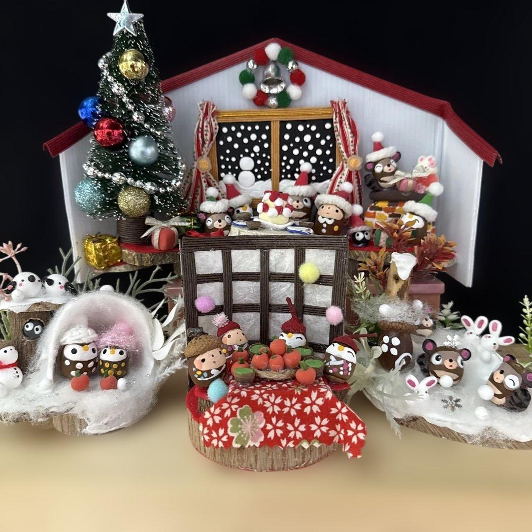 どんぐりアート♡冬のオブジェ3点セット＆Xmasパーティーコンパクトオブジェ♡