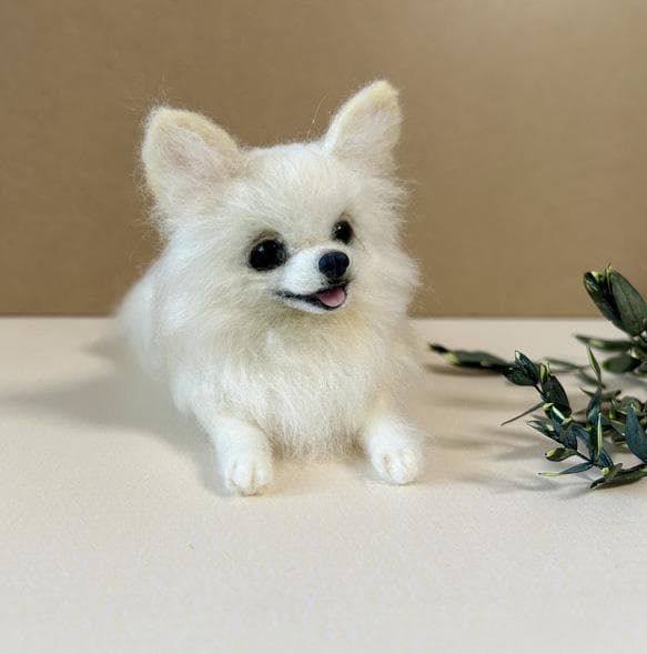 羊毛フェルト　ハンドメイド　チワワ　犬　ホワイト　Q2