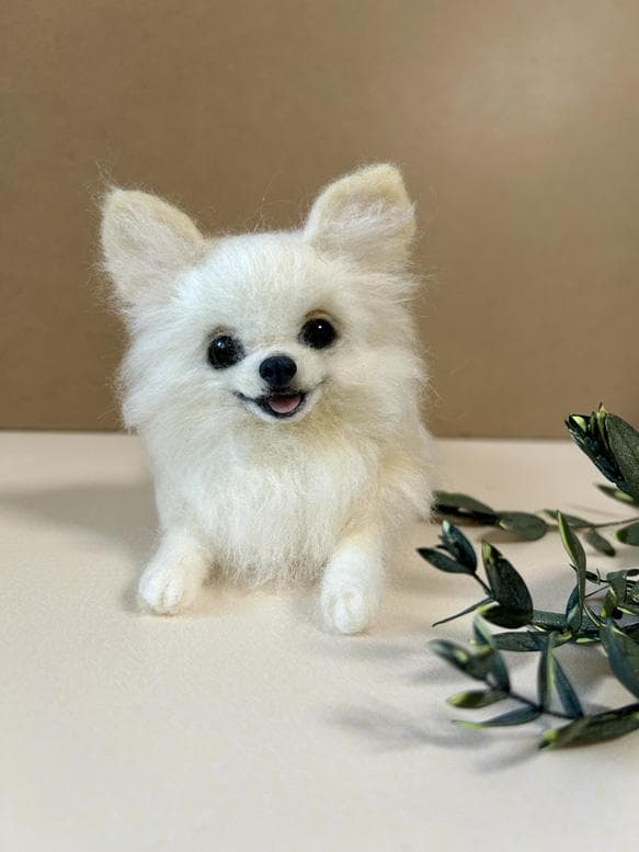 羊毛フェルト　ハンドメイド　チワワ　犬　ホワイト　Q2
