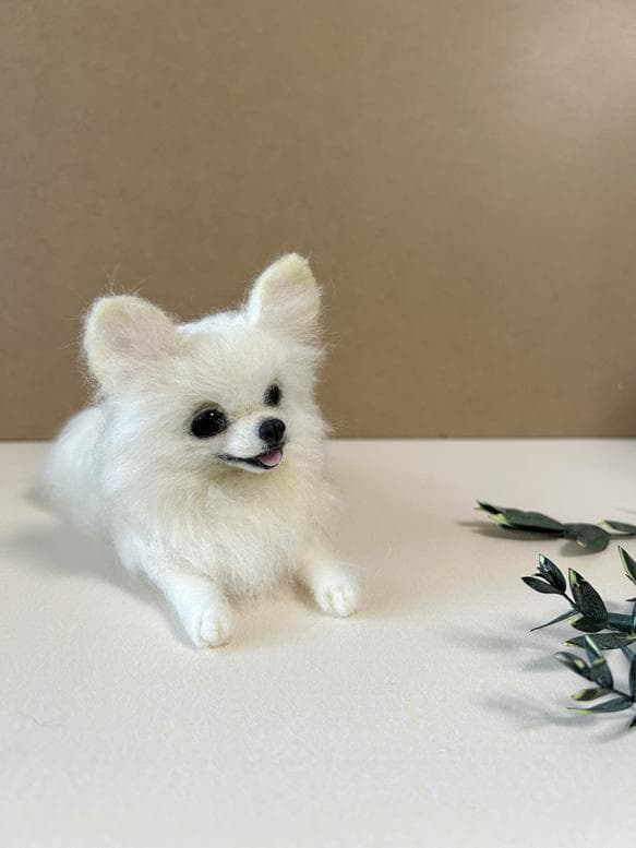 羊毛フェルト　ハンドメイド　チワワ　犬　ホワイト　Q2