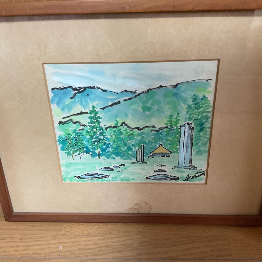 色紙水彩画 福岡県太宰府 都府楼跡 作者不詳ですがサイン在