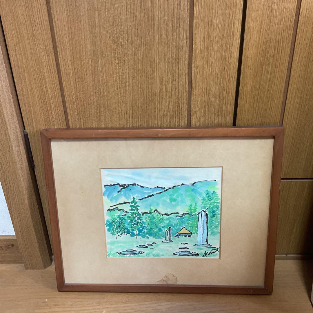 色紙水彩画 福岡県太宰府 都府楼跡 作者不詳ですがサイン在