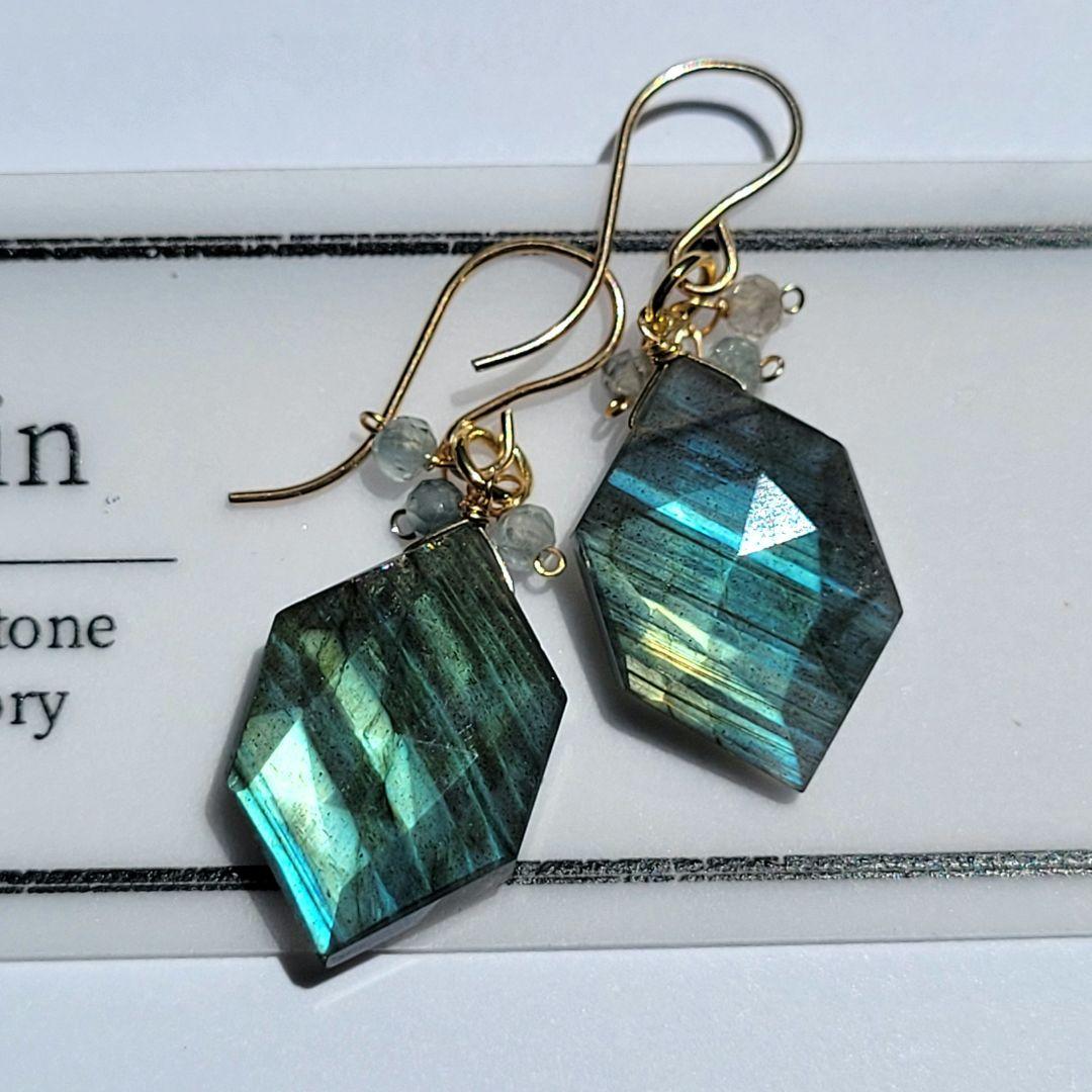 再販 ラブラドライト ヘキサゴンピアス