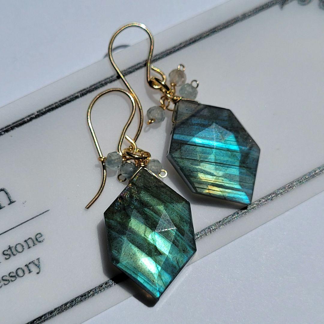 再販 ラブラドライト ヘキサゴンピアス