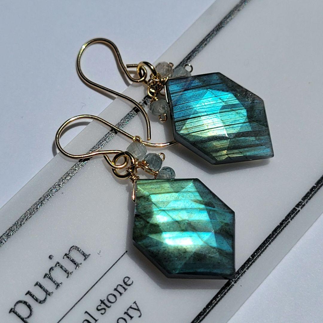 再販 ラブラドライト ヘキサゴンピアス