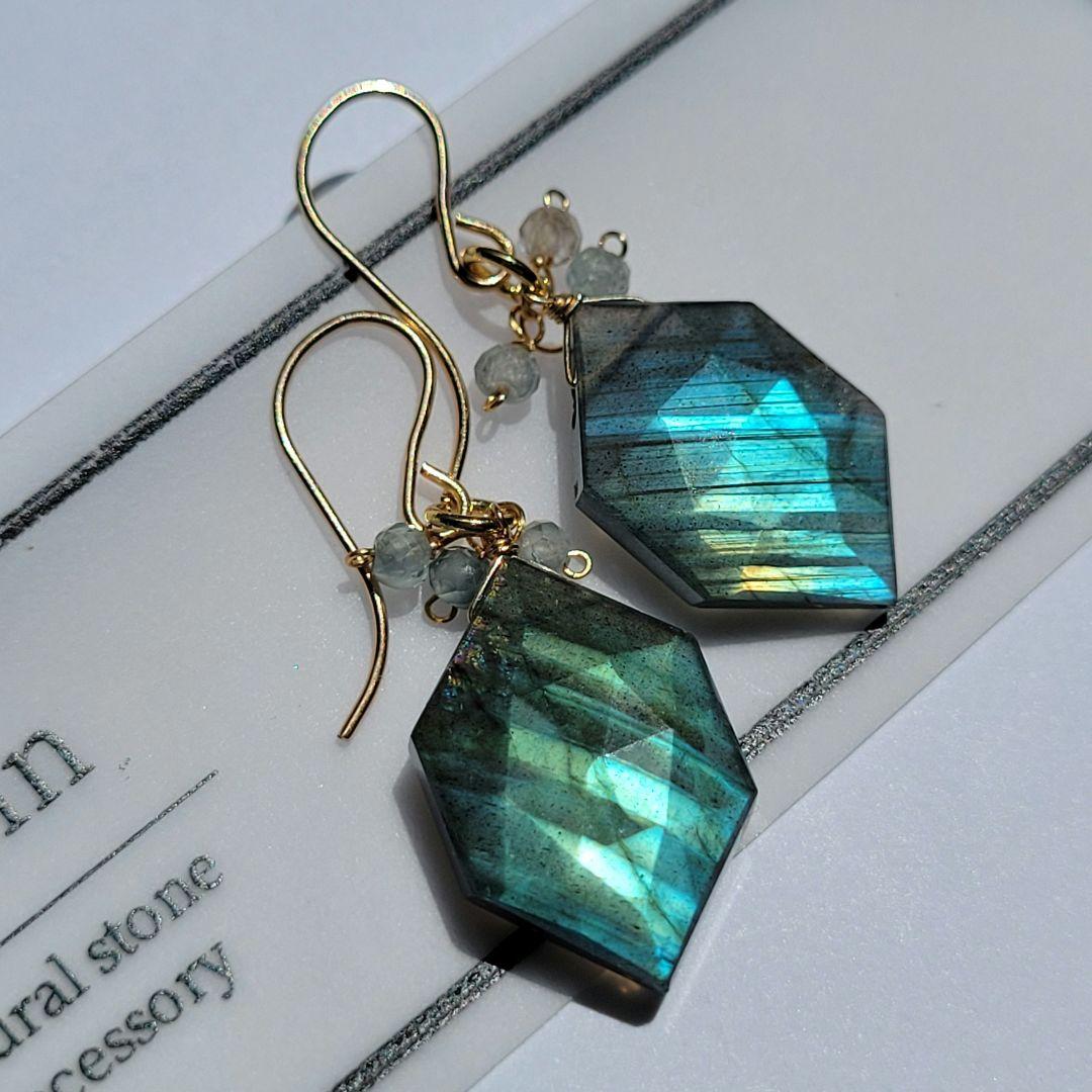 再販 ラブラドライト ヘキサゴンピアス