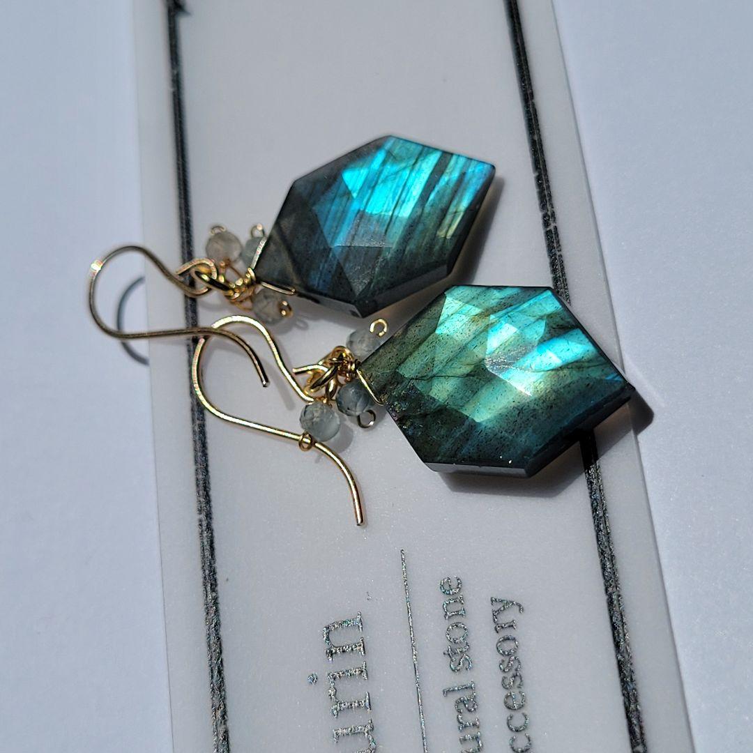 再販 ラブラドライト ヘキサゴンピアス