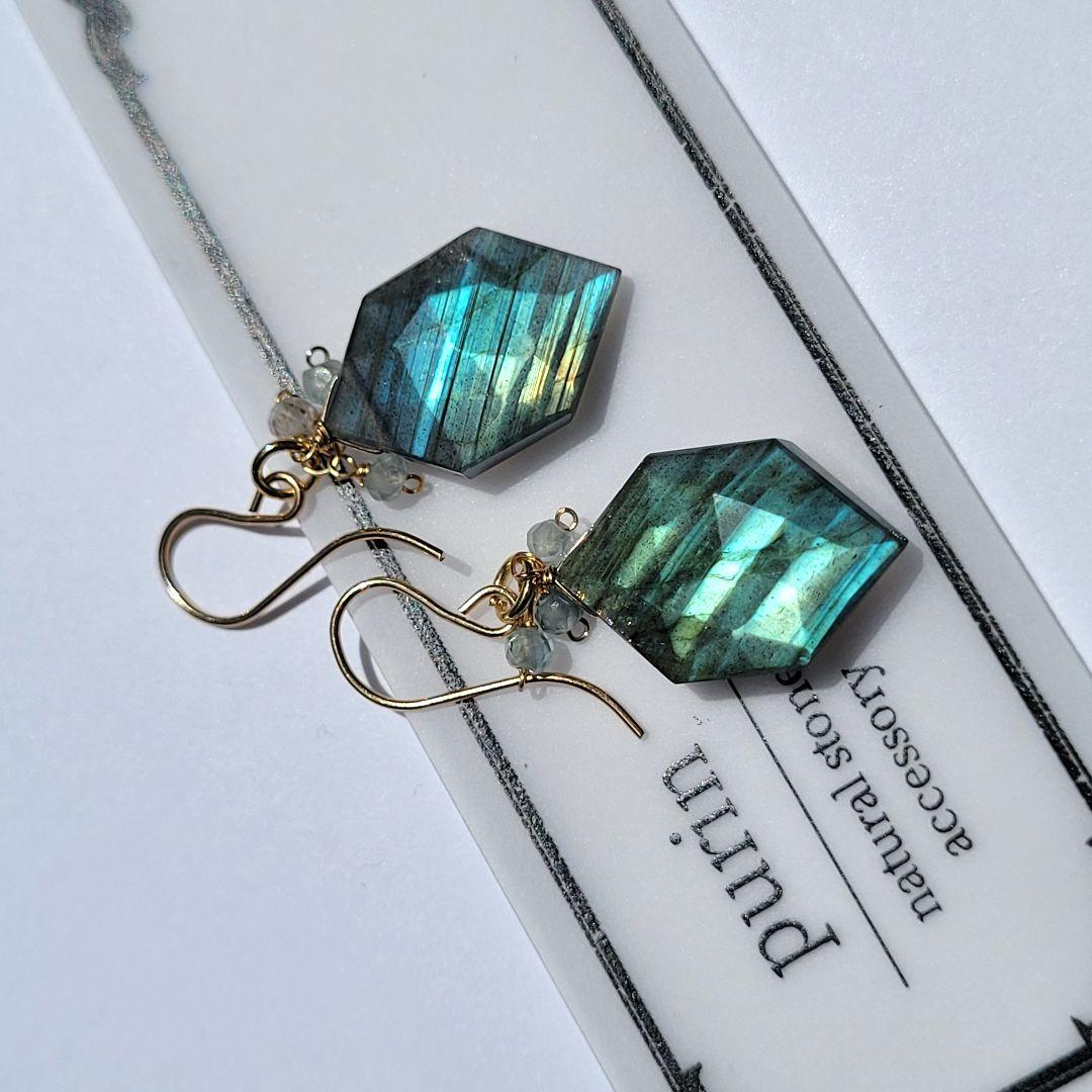 再販 ラブラドライト ヘキサゴンピアス