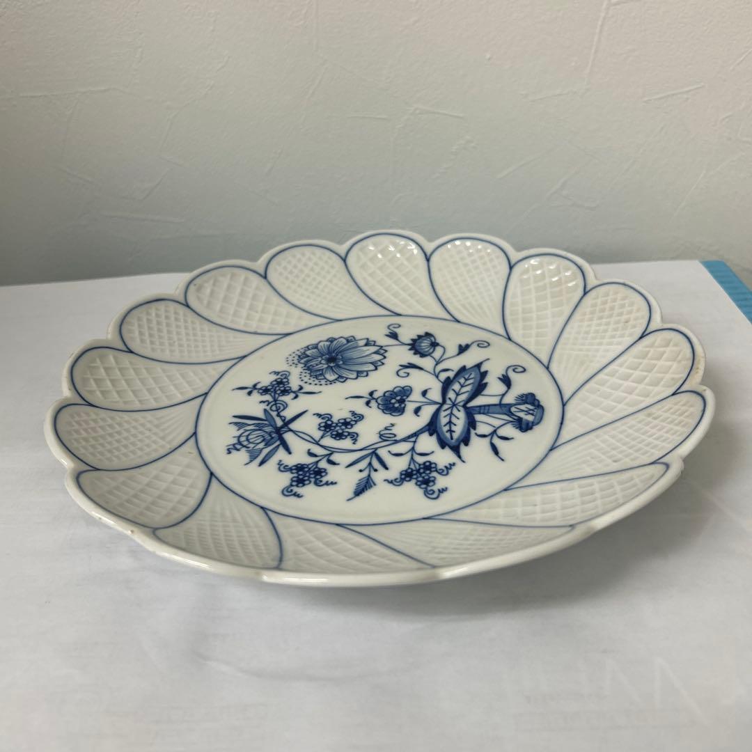 マイセン 青い花柄の陶磁器皿 直径約25cm