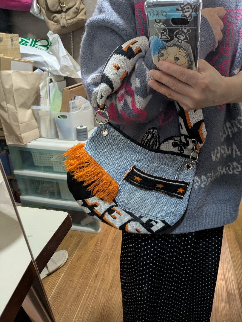 デニム　ニット　トートバッグ