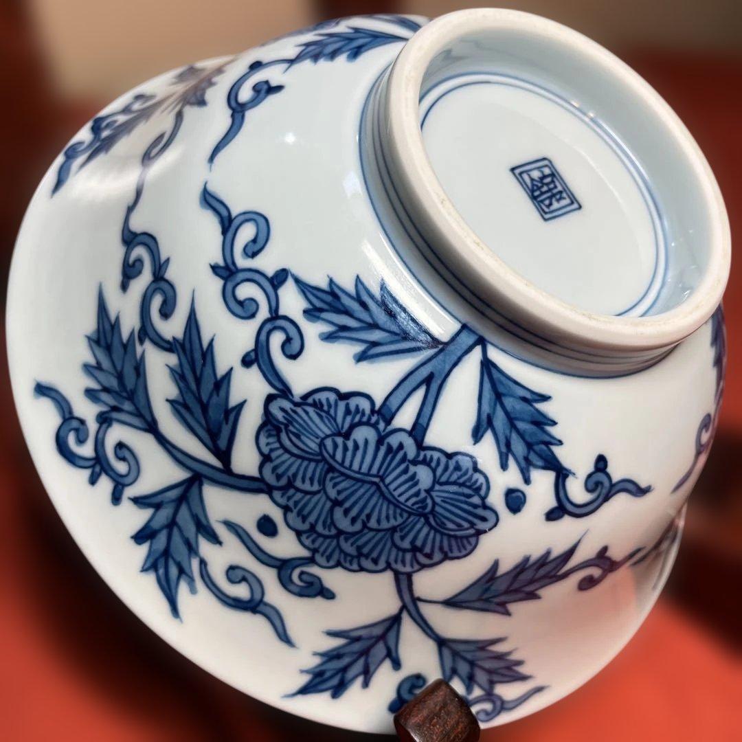 陶宗窯「染付四方割牡丹・松竹梅大鉢」