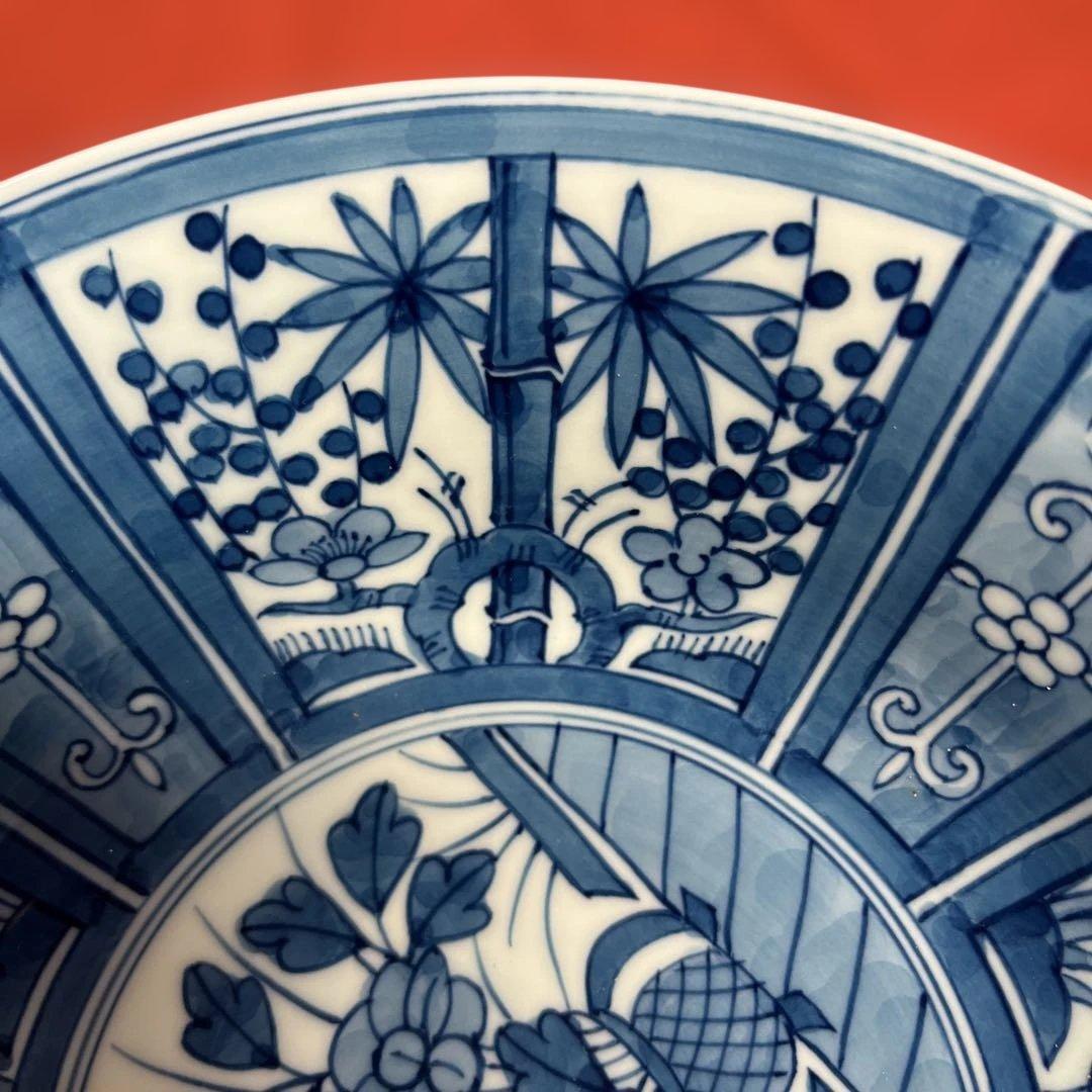 陶宗窯「染付四方割牡丹・松竹梅大鉢」