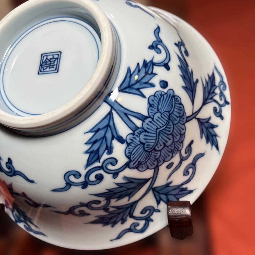 陶宗窯「染付四方割牡丹・松竹梅大鉢」