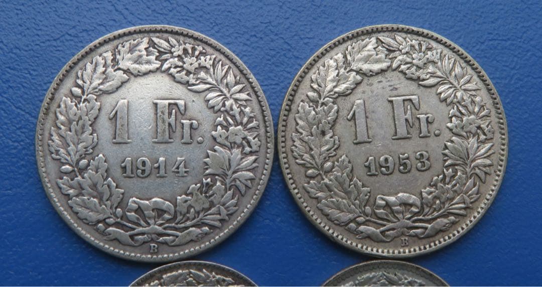 679、スイス銀貨 スイス フラン B 銀貨まとめ4枚　銀貨　外国硬貨 記念硬貨