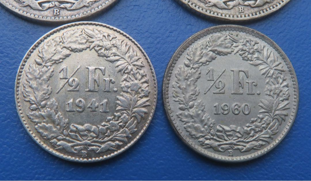 679、スイス銀貨 スイス フラン B 銀貨まとめ4枚　銀貨　外国硬貨 記念硬貨