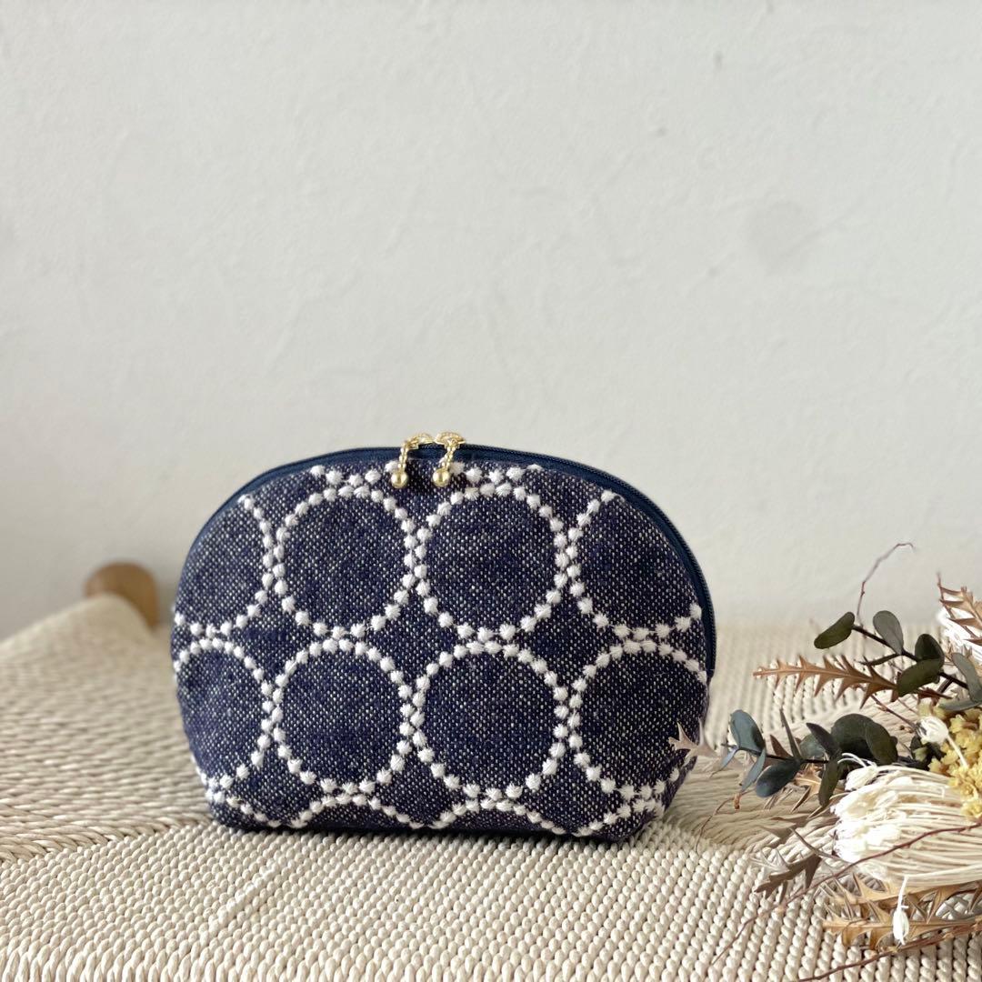 ⚮̈ミナペルホネン　シェルポーチグランデ　tambourine navy