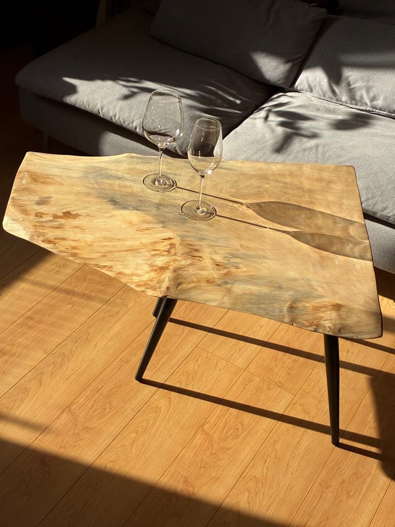 【極厚4.5cm】国産栃　一枚板センターテーブル　自然の蒼い紋様　ブルー・トチ