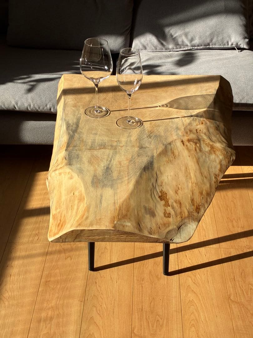 【極厚4.5cm】国産栃　一枚板センターテーブル　自然の蒼い紋様　ブルー・トチ