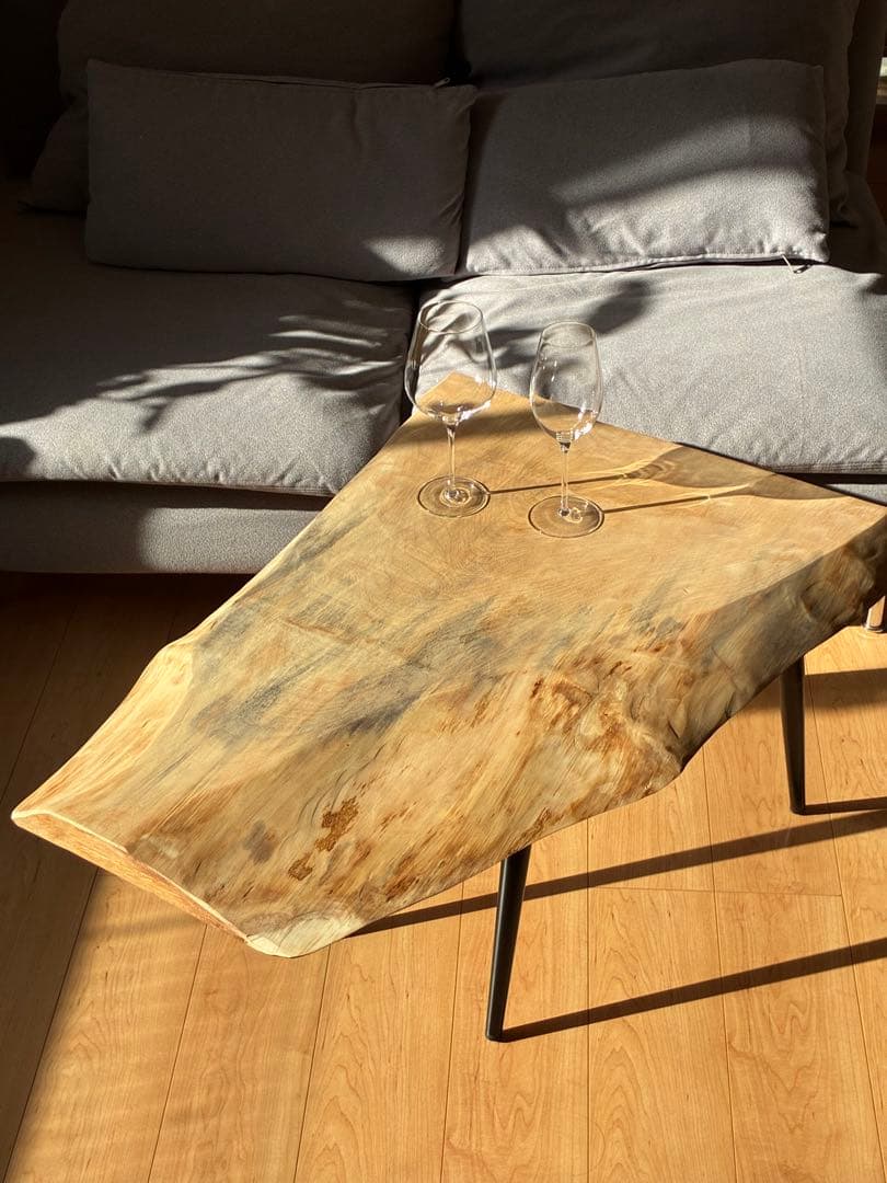 【極厚4.5cm】国産栃　一枚板センターテーブル　自然の蒼い紋様　ブルー・トチ