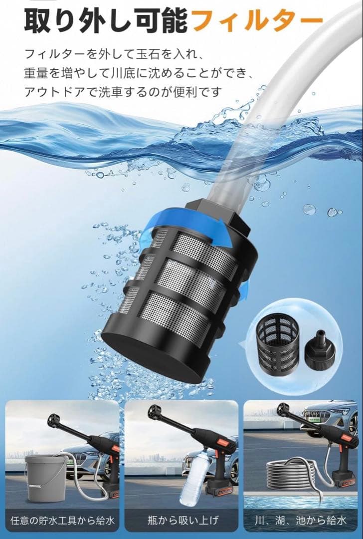 高圧洗浄機 コードレス 充電式 8MPa圧力 20000mAh 射程10m 掃除