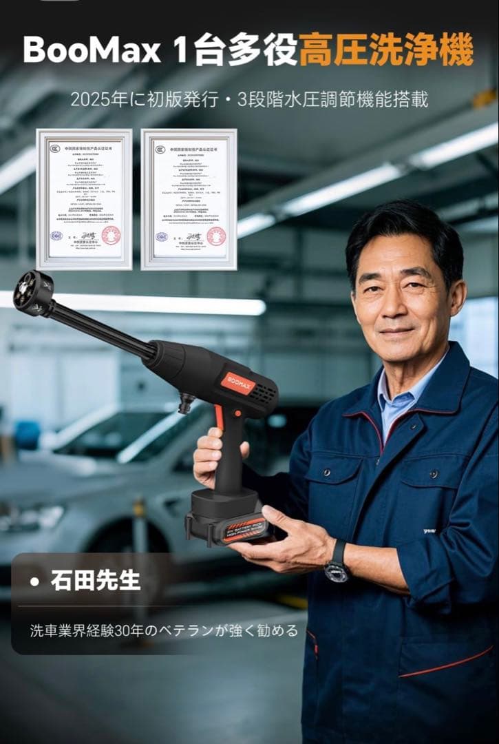 高圧洗浄機 コードレス 充電式 8MPa圧力 20000mAh 射程10m 掃除