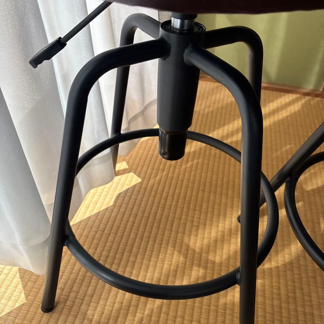 ブラウン バースツール 回転式 木製背もたれ二脚セット