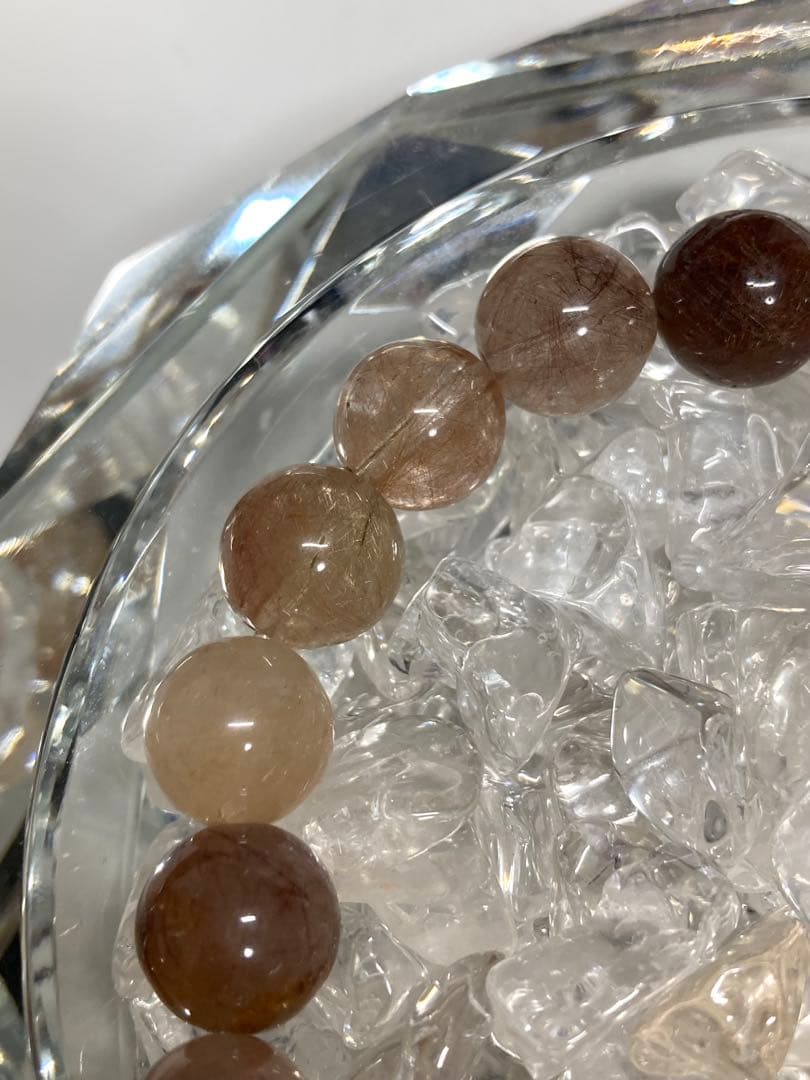 天然石　天珠　四線虎牙天珠　レッドルチルクォーツ　ブレスレット