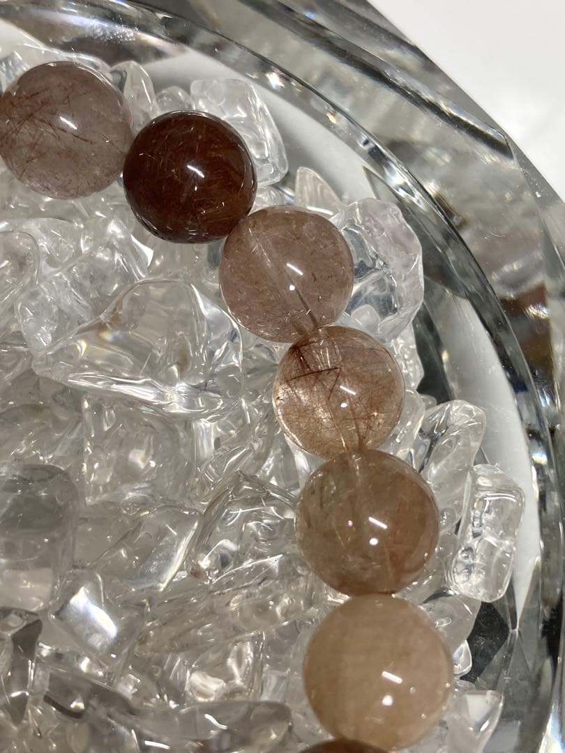 天然石　天珠　四線虎牙天珠　レッドルチルクォーツ　ブレスレット