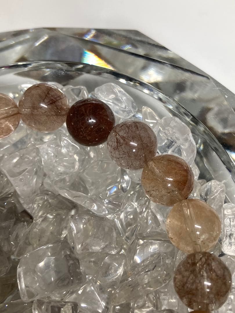 天然石　天珠　四線虎牙天珠　レッドルチルクォーツ　ブレスレット