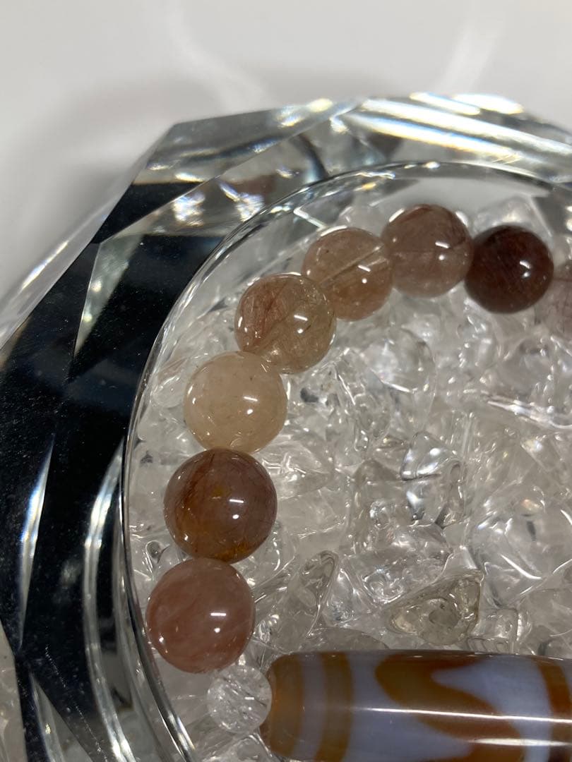 天然石　天珠　四線虎牙天珠　レッドルチルクォーツ　ブレスレット