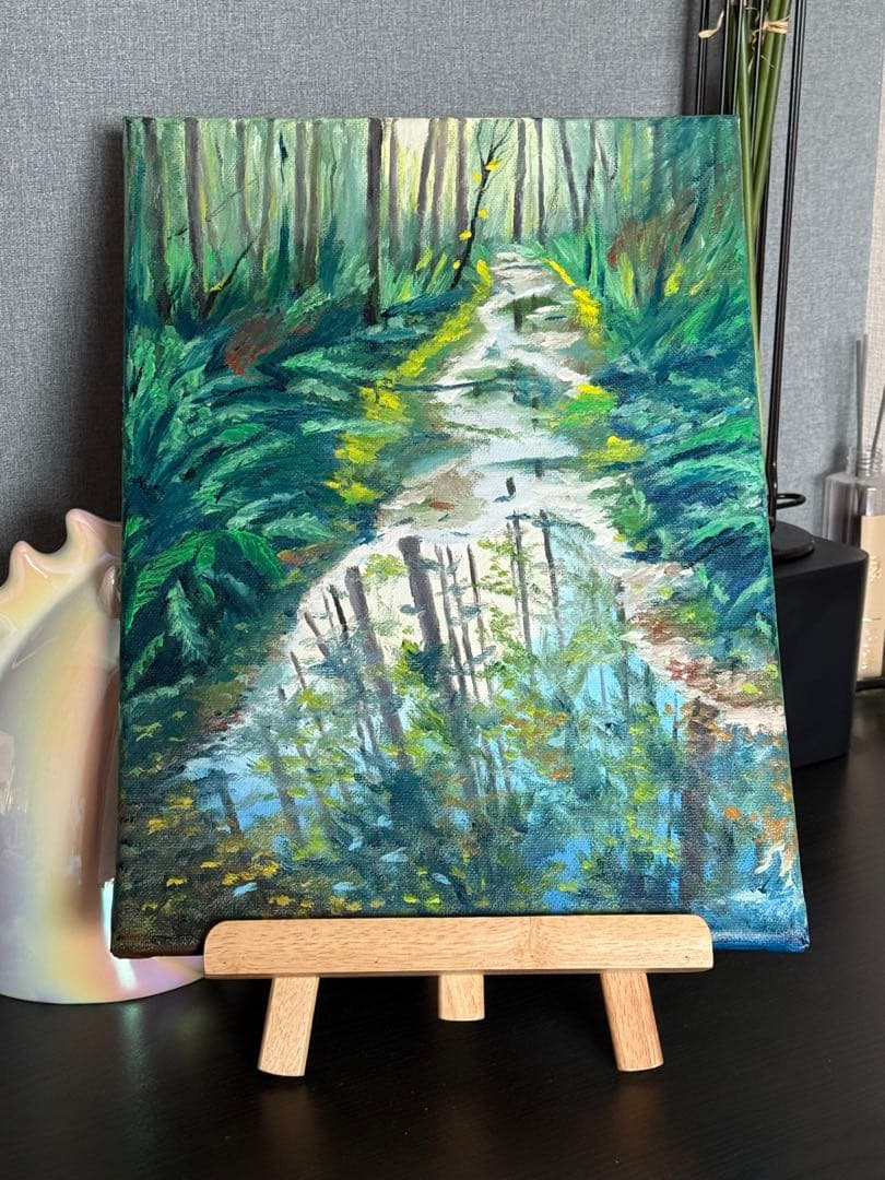「林間倒影」　手描き　油絵　風景画　原画　油彩画