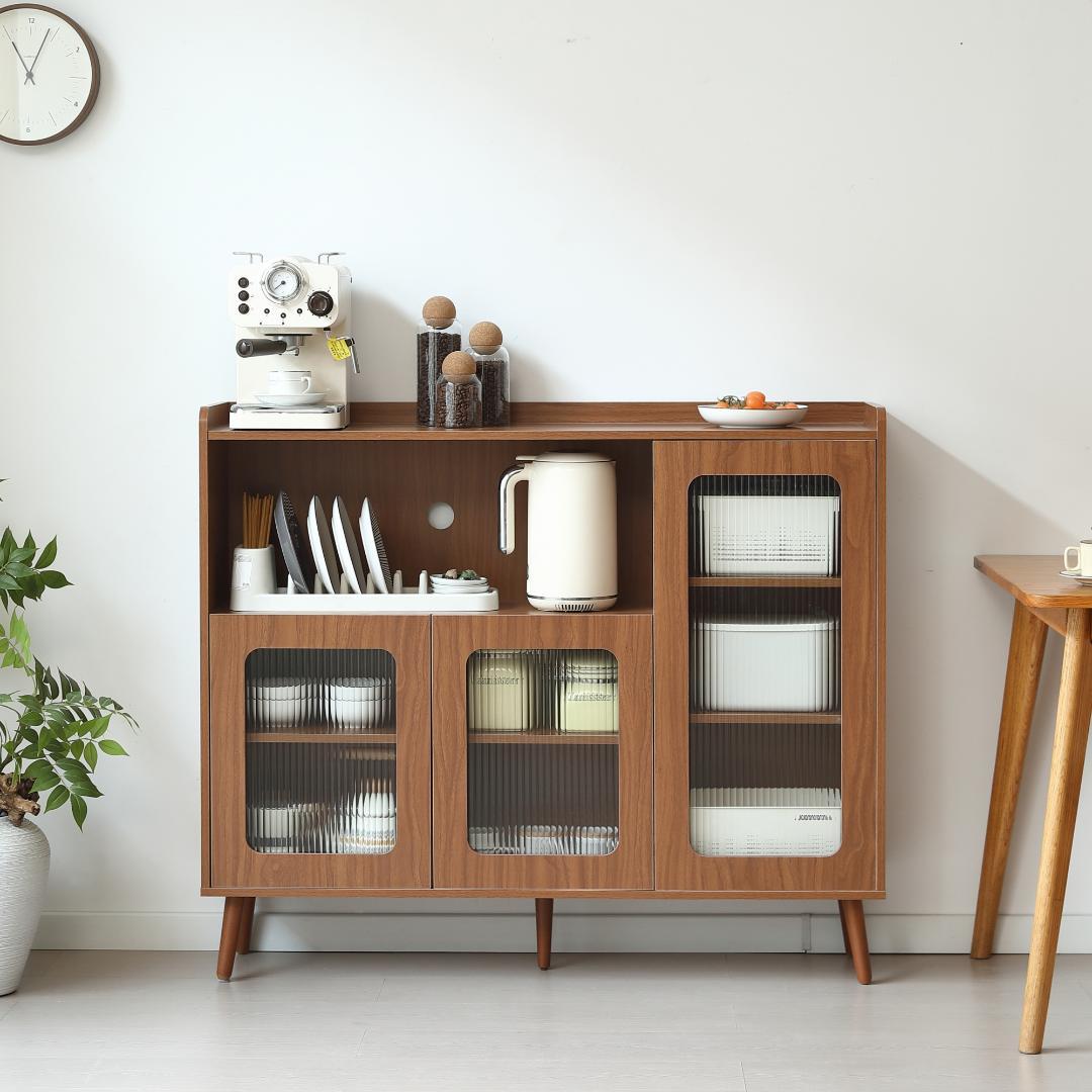 【ブラウン】キャビネット サイドボード 食器棚 キッチン 大容量 収納棚