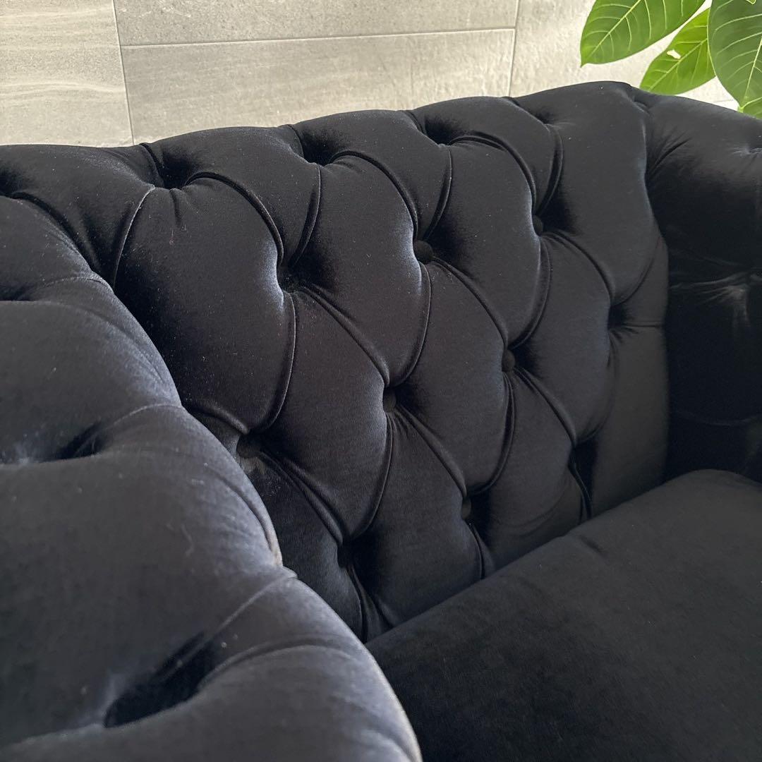 更に値引　A チェスターフィールド英国風アンティーク一人掛ソファー /ブラック