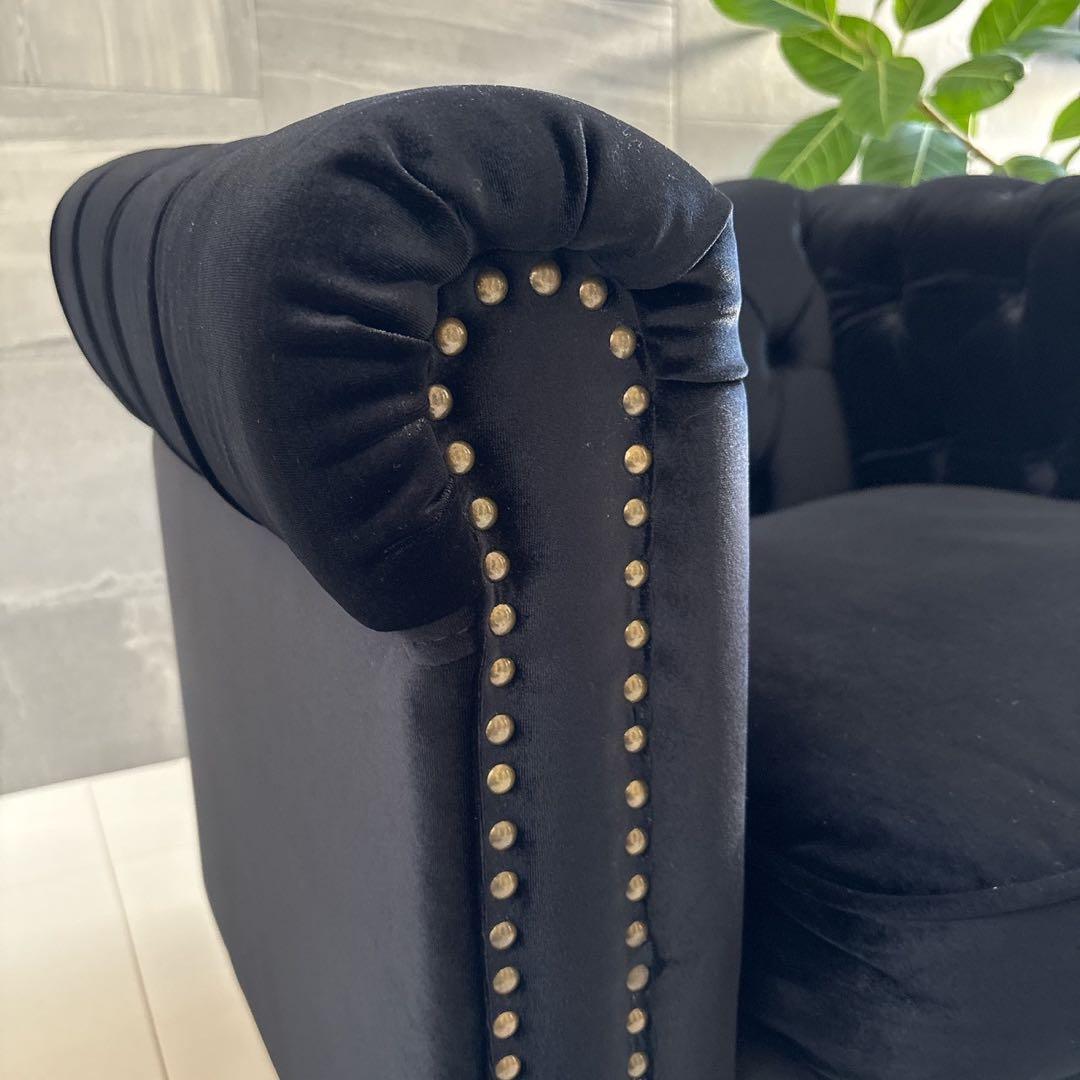 更に値引　A チェスターフィールド英国風アンティーク一人掛ソファー /ブラック