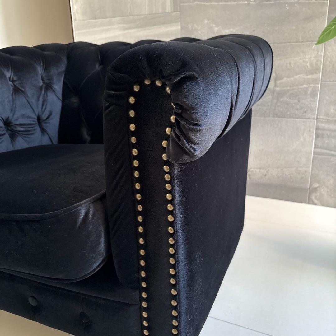 更に値引　A チェスターフィールド英国風アンティーク一人掛ソファー /ブラック