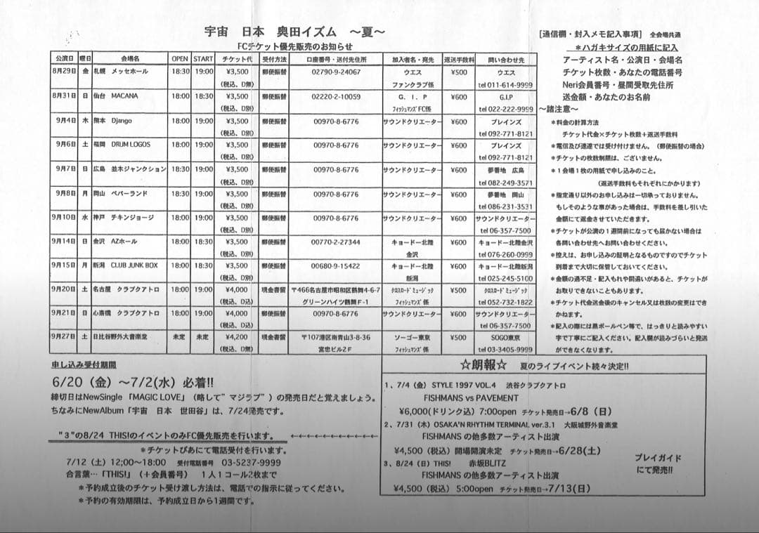 【'97当時物】 fishmans フィッシュマンズ Tシャツ ネイビー M