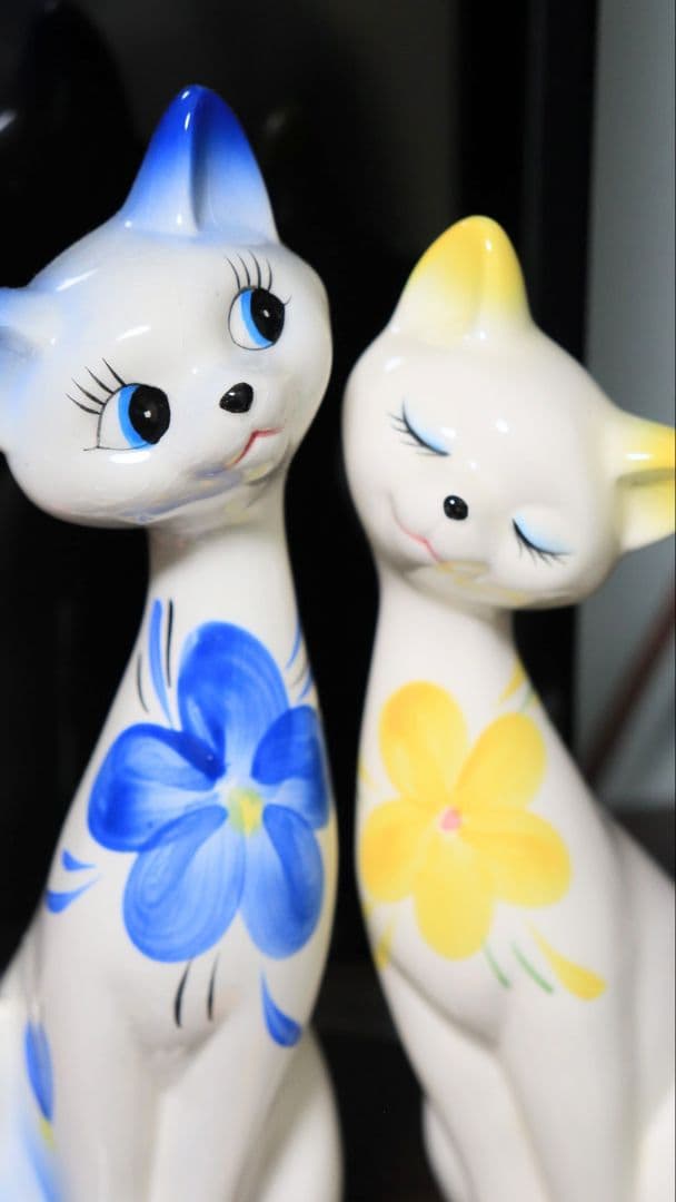 ペア猫(昭和レトロ 青黄色 約22cm)