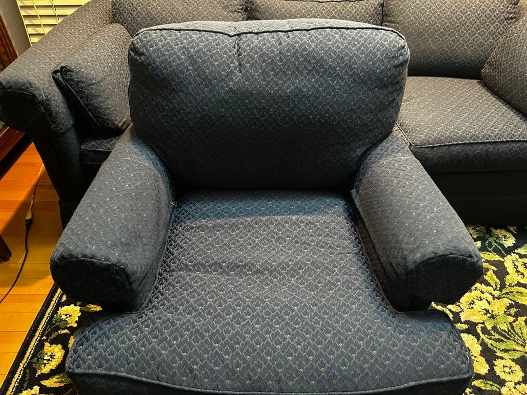 【値下げ】ネイビー カウチソファ 3人掛け&1人掛けアームチェア